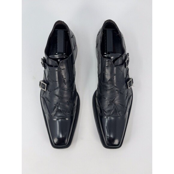 Cesare Paciotti Men Shoes Black Leather Tooled Dagger Square Buckle Slip On US 7 main image 11
